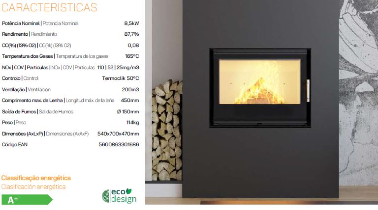 INSERTABLE CHIMENEA LEÑA CANALIZABLE ELOS 70 7,8kW METLOR (copia)