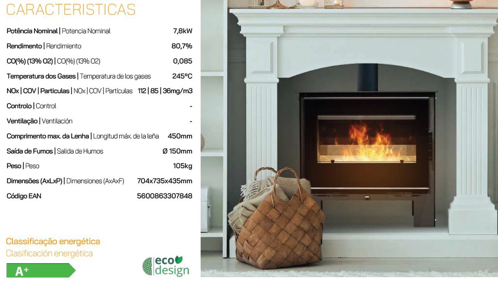 ESTUFA DE LEÑA SMART PLUS 7,8kW METLOR