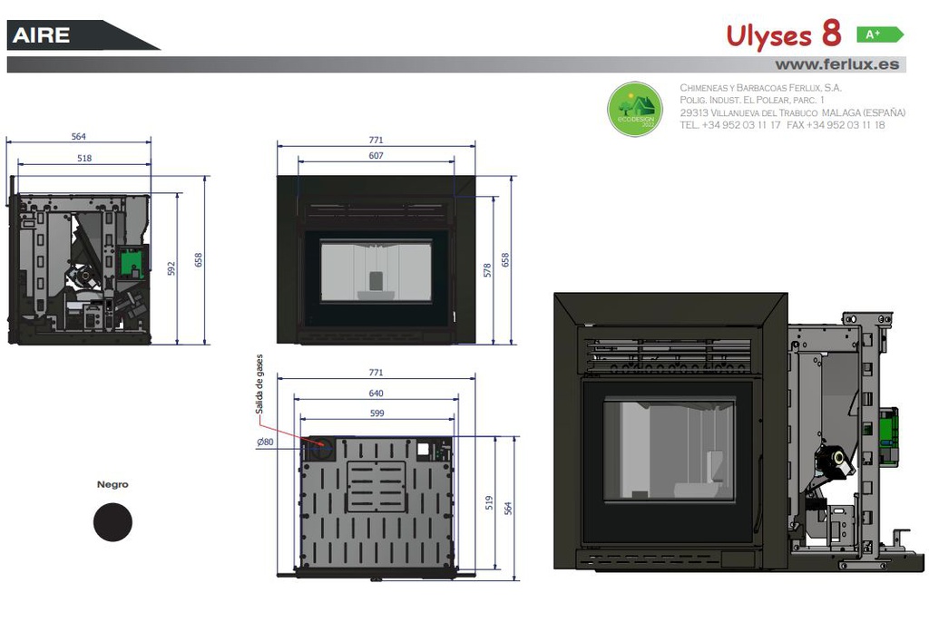 CHIMENEA INSERTABLE PELLETS ULYSES 8kW FERLUX