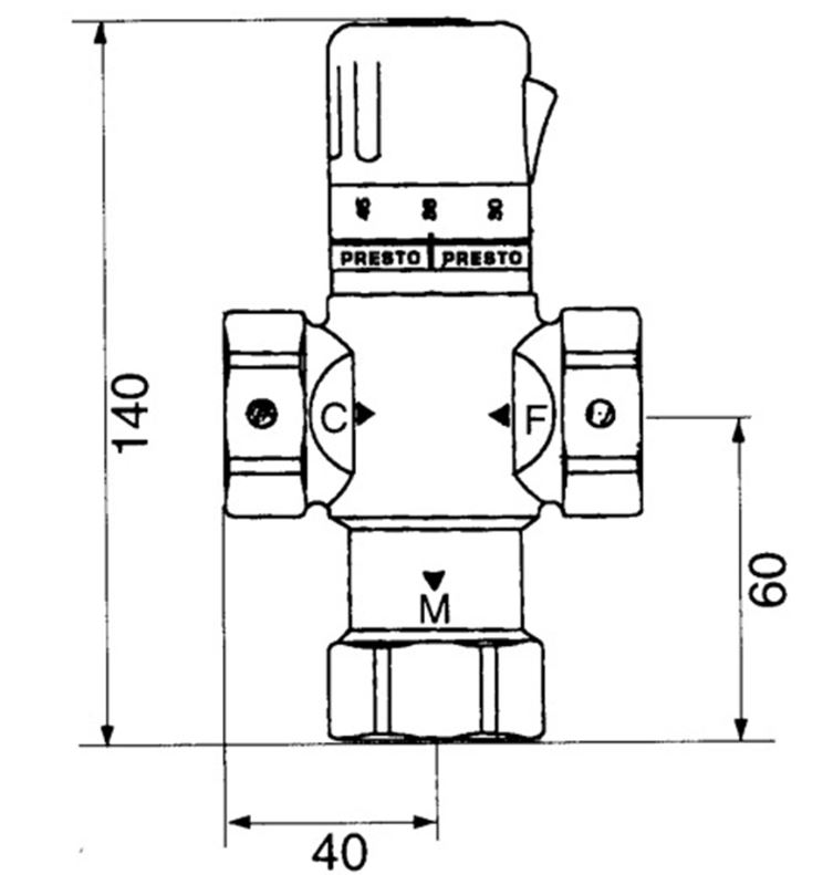VÁLV. MEZCLADORA TERMOST. PRESTO 1" 99600 dimensiones